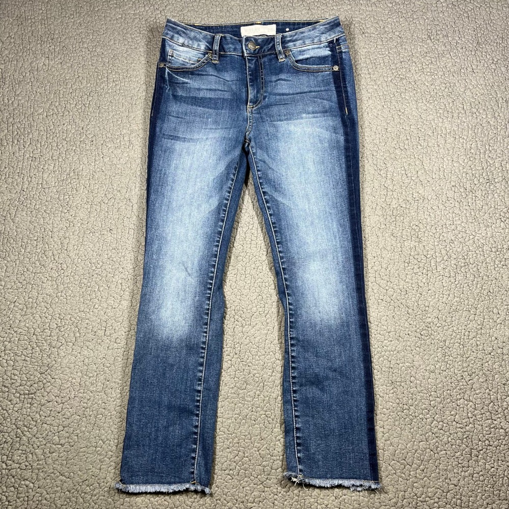 Miss Me Mid Rise Crop Straight Jeans Size 26 Side Stripe Raw Hem M2263CT
